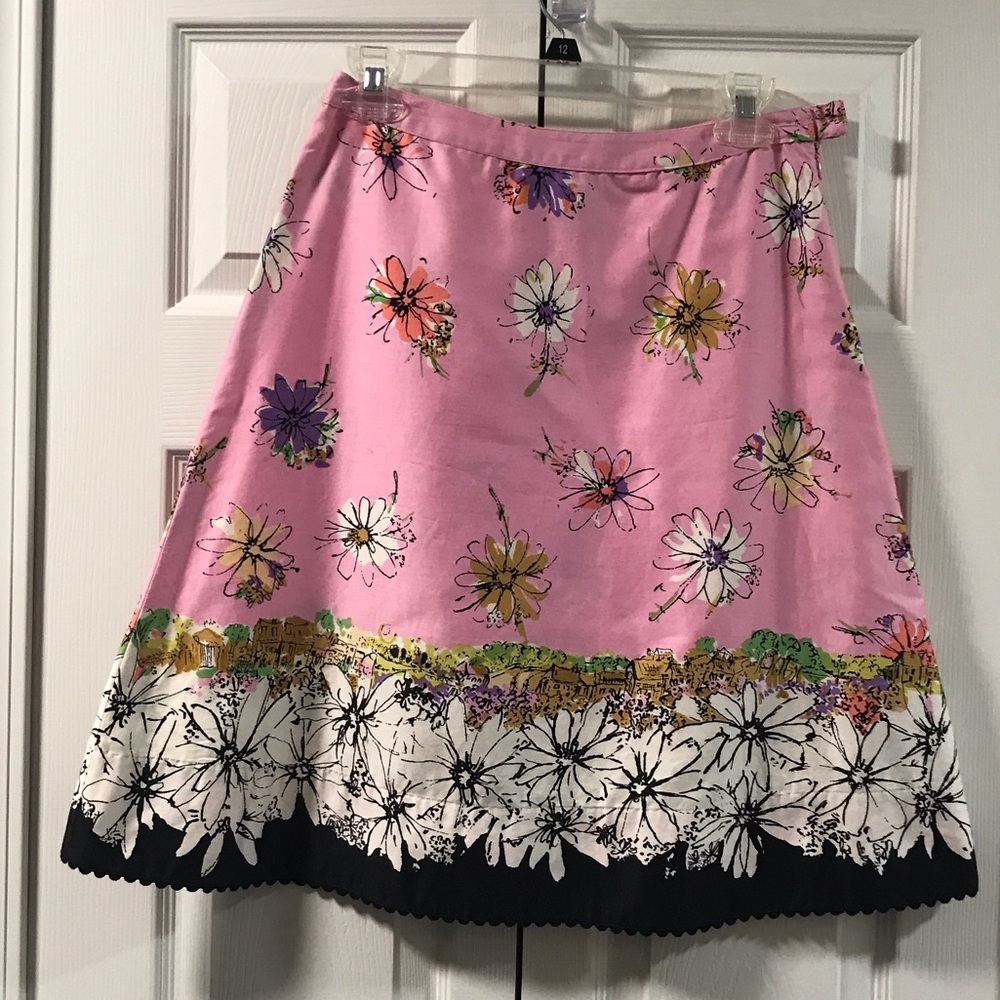 Elevenses by Anthropology Pink Floral A-Line Skirt